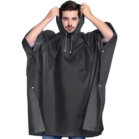 Rain Ponchos for Adults Portable Reusable Raincoat 2 Pack with Drawstring Hood - Picture 2 of 6